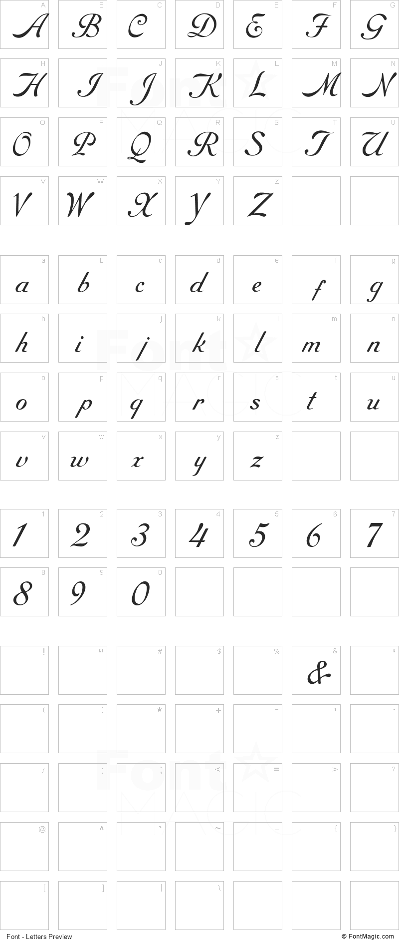 RoundHand Free Font - All Latters Preview Chart